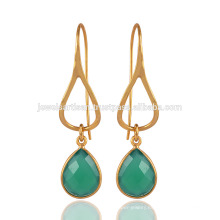 Yellow Gold Plated Sterling Silver & Green Chalcedony Drop Jewelry
